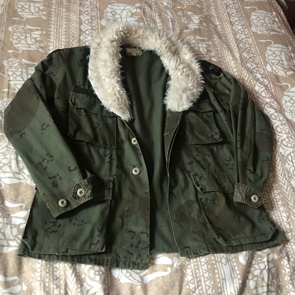 Camo Army Jacket w/ Fur Collar